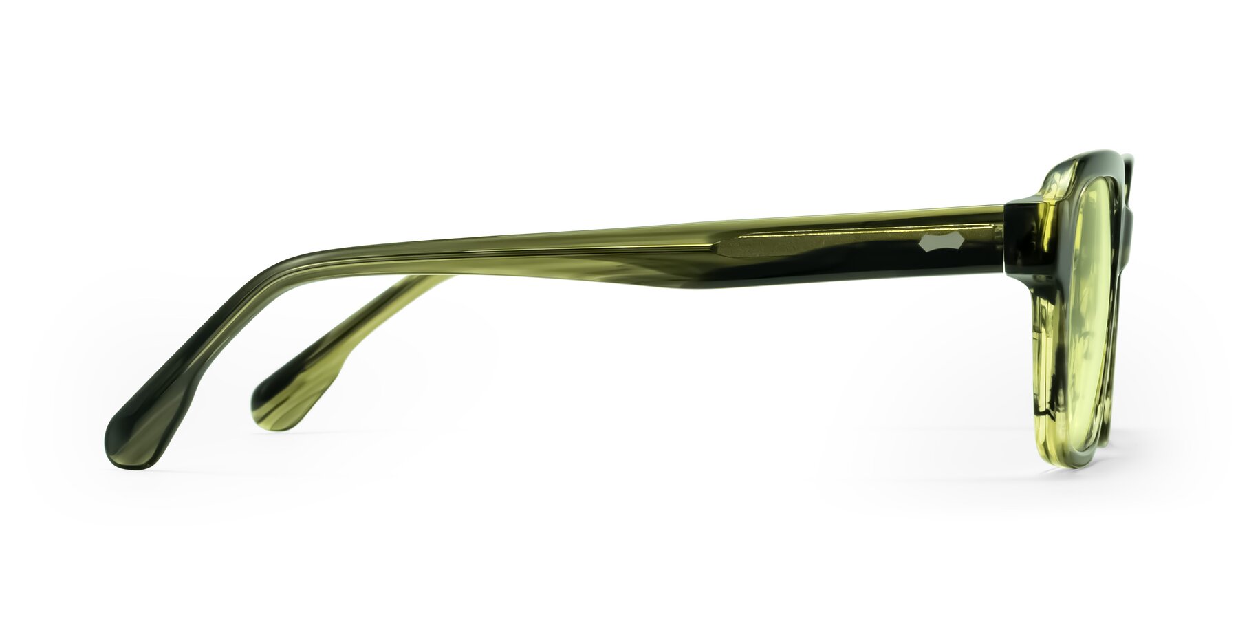 Side of Harper in Green Striped with Light Yellow Tinted Lenses