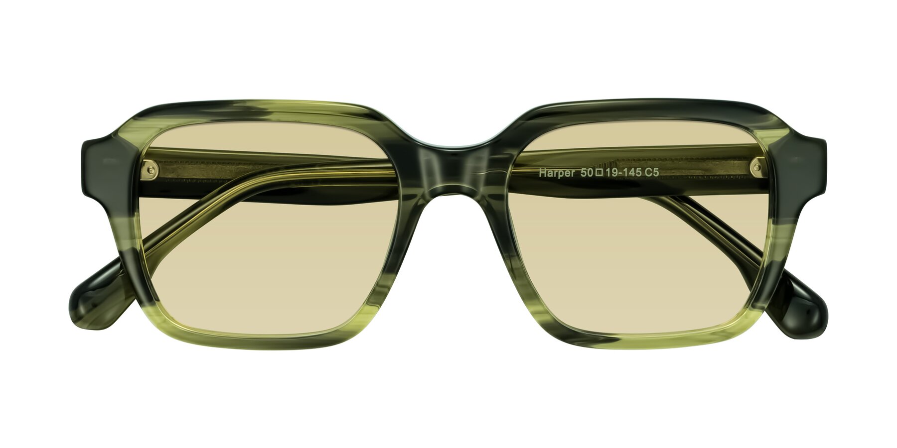 Folded Front of Harper in Green Striped with Light Champagne Tinted Lenses