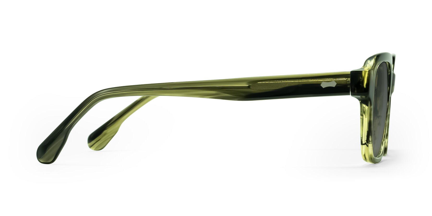 Side of Harper in Green Striped with Medium Gray Tinted Lenses