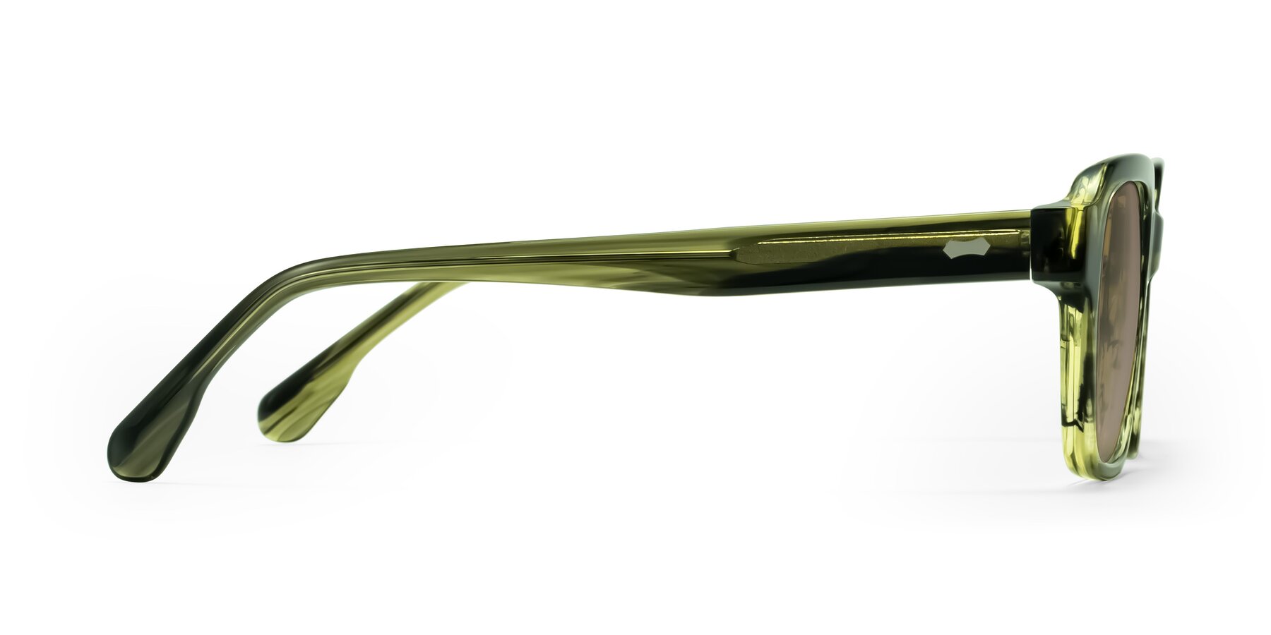 Side of Harper in Green Striped with Medium Brown Tinted Lenses