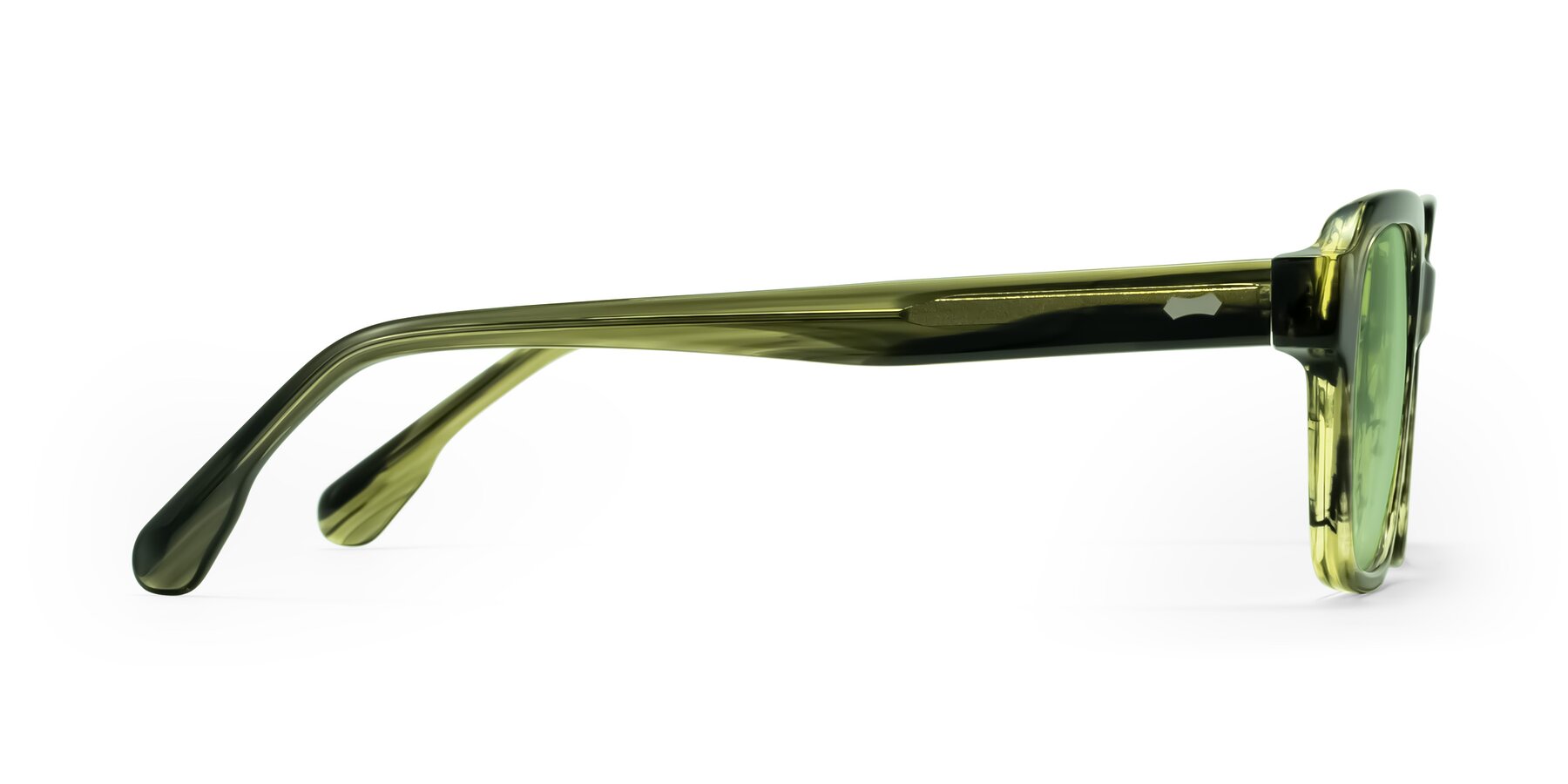 Side of Harper in Green Striped with Medium Green Tinted Lenses