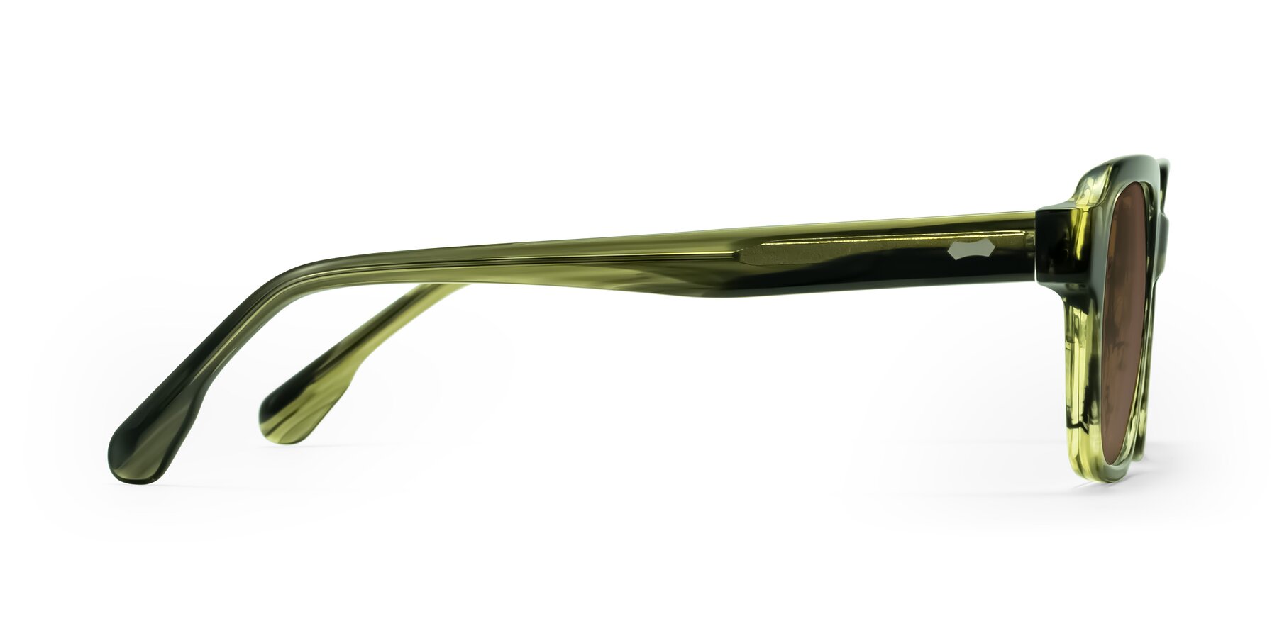 Side of Harper in Green Striped with Brown Tinted Lenses
