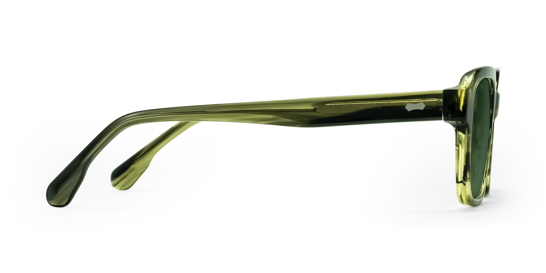 Side of Harper in Green Striped with Green Tinted Lenses