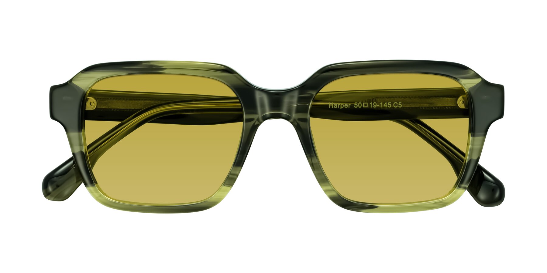 Folded Front of Harper in Green Striped with Champagne Tinted Lenses