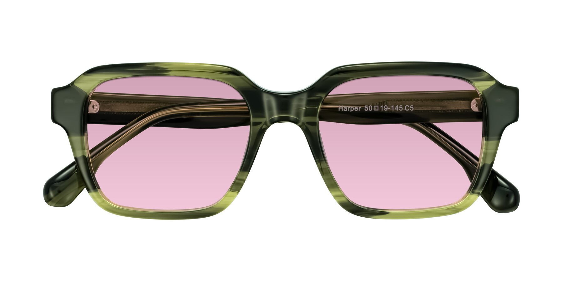 Folded Front of Harper in Green Striped with Light Wine Tinted Lenses