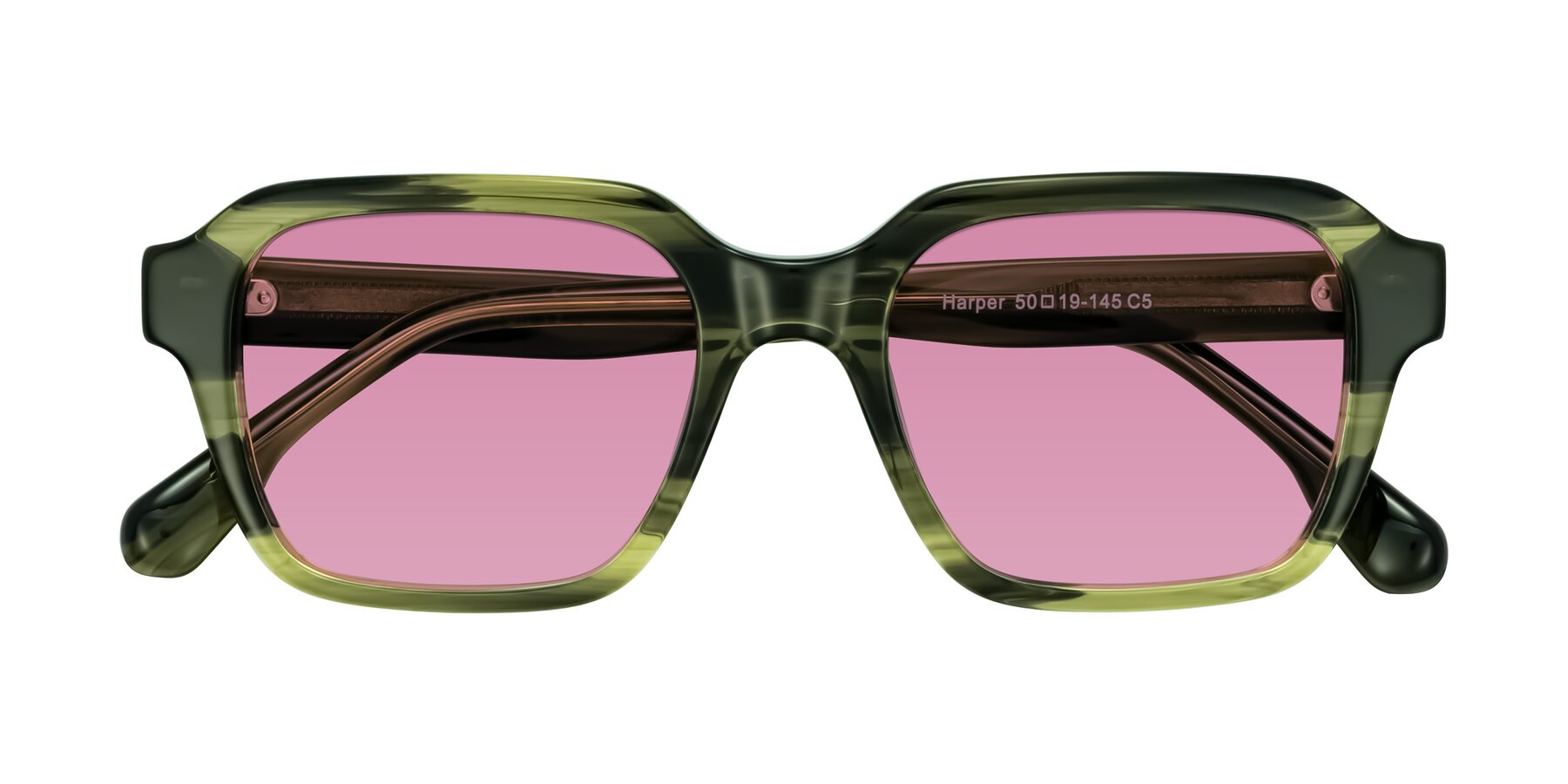 Folded Front of Harper in Green Striped with Medium Wine Tinted Lenses