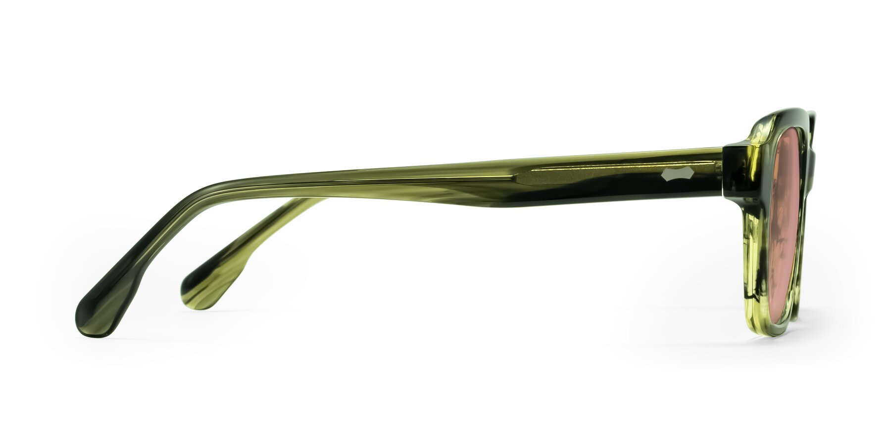 Side of Harper in Green Striped with Medium Garnet Tinted Lenses