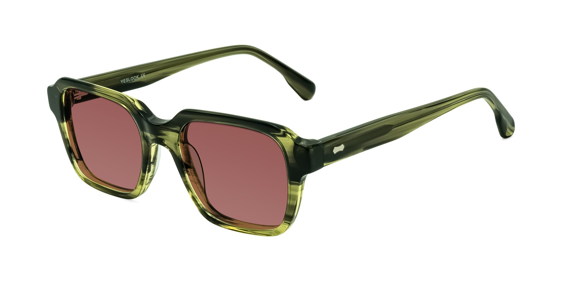 Angle of Harper in Green Striped with Garnet Tinted Lenses