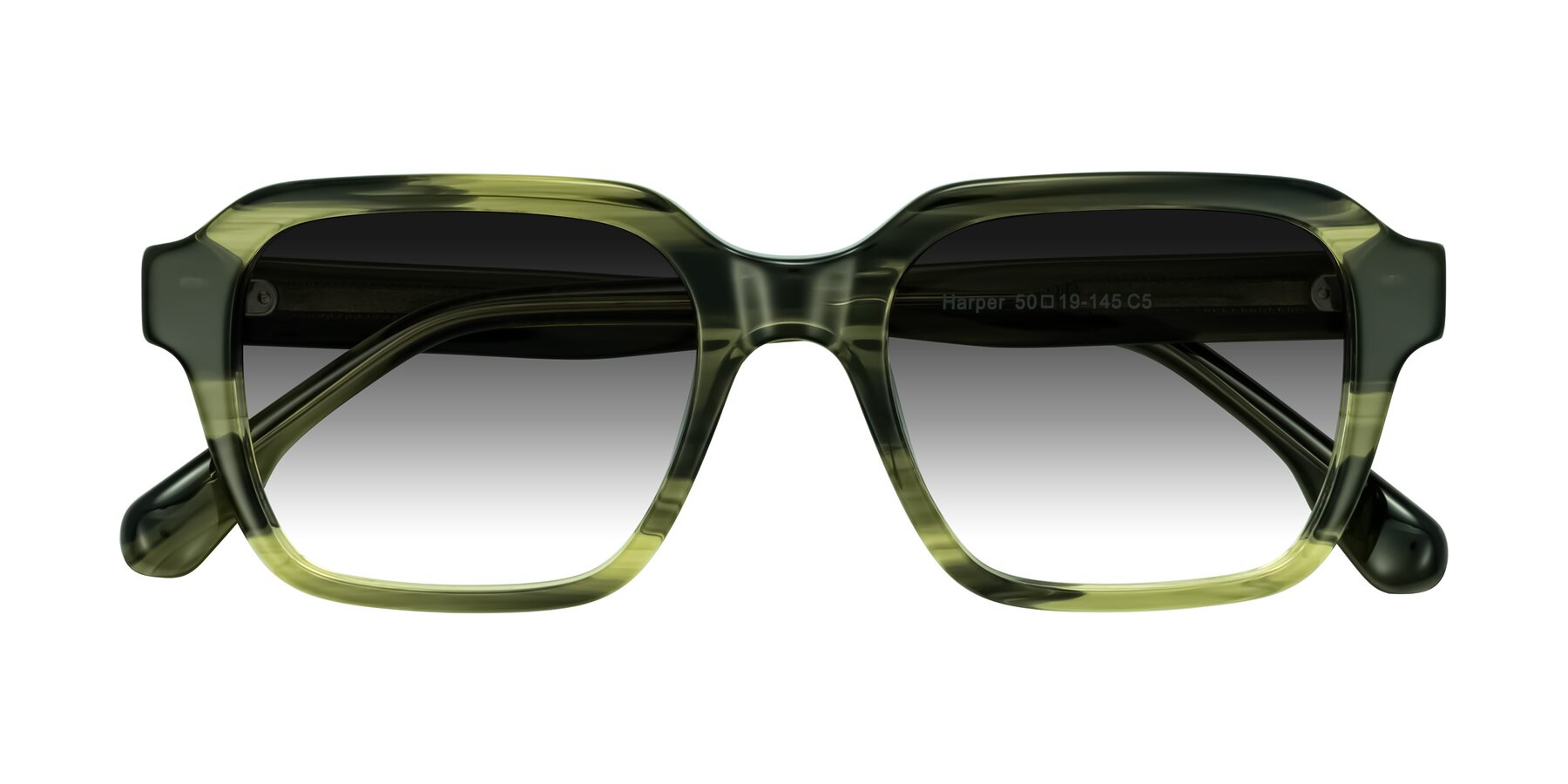 Folded Front of Harper in Green Striped with Gray Gradient Lenses