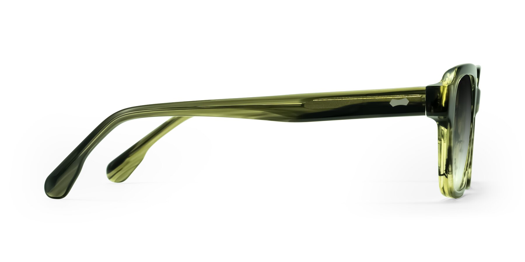 Side of Harper in Green Striped with Gray Gradient Lenses