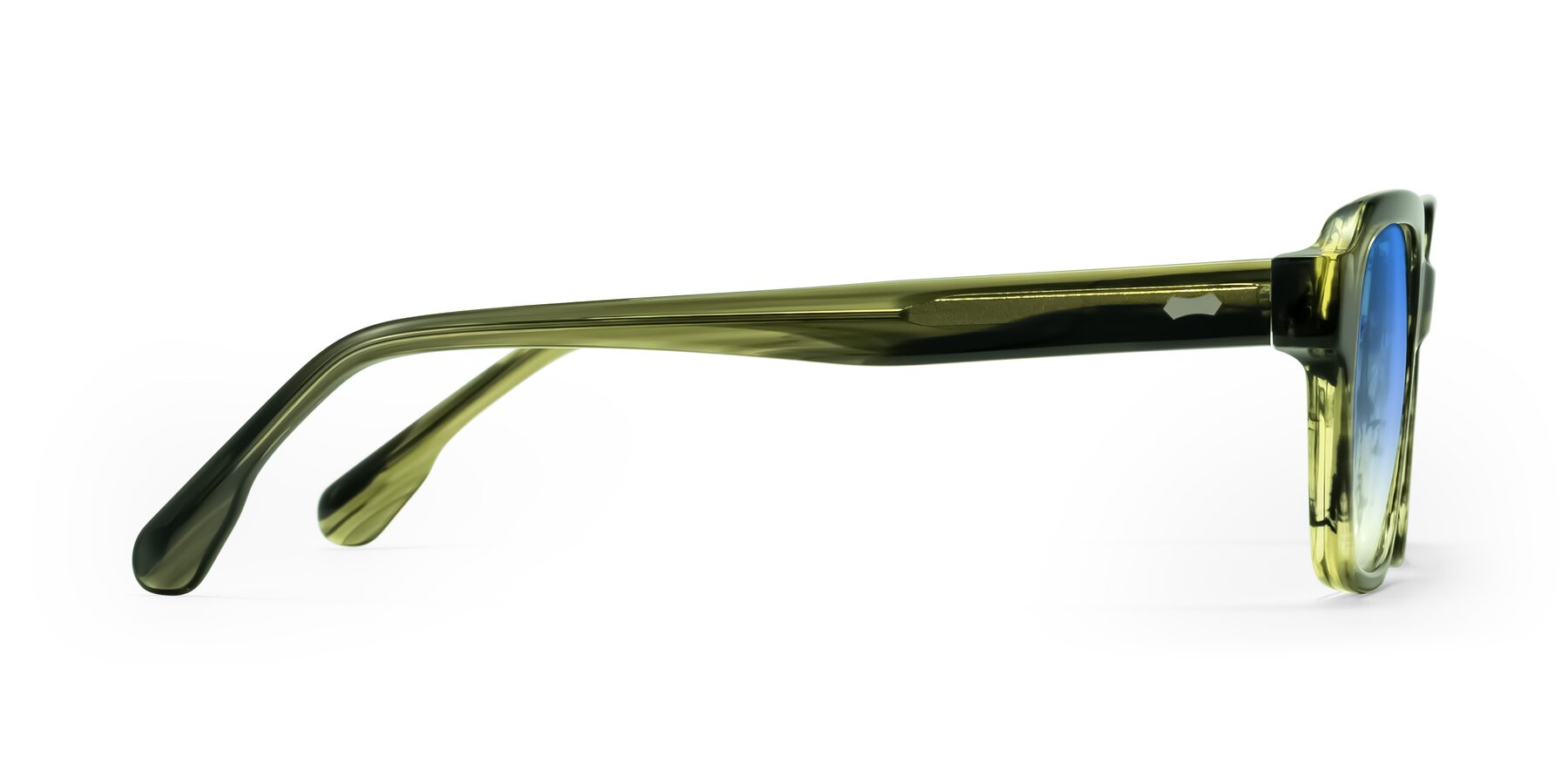 Side of Harper in Green Striped with Blue Gradient Lenses