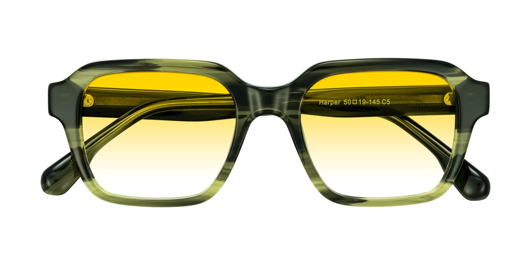 Folded Front of Harper in Green Striped with Yellow Gradient Lenses