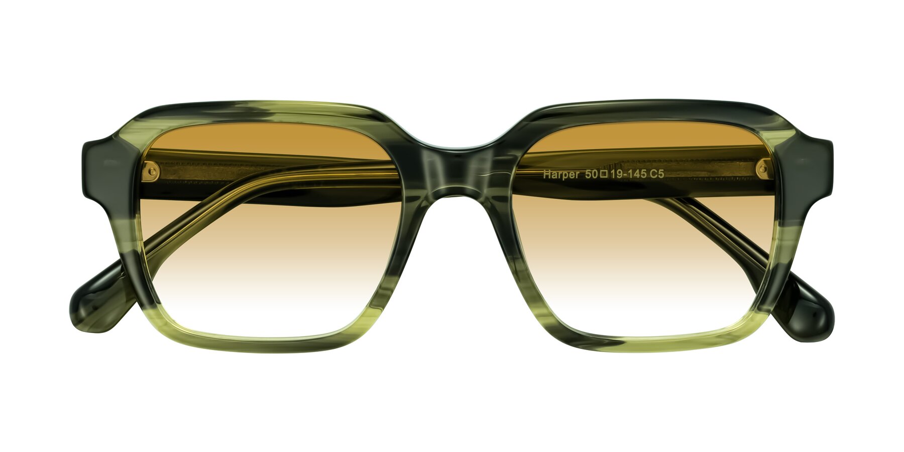 Folded Front of Harper in Green Striped with Champagne Gradient Lenses
