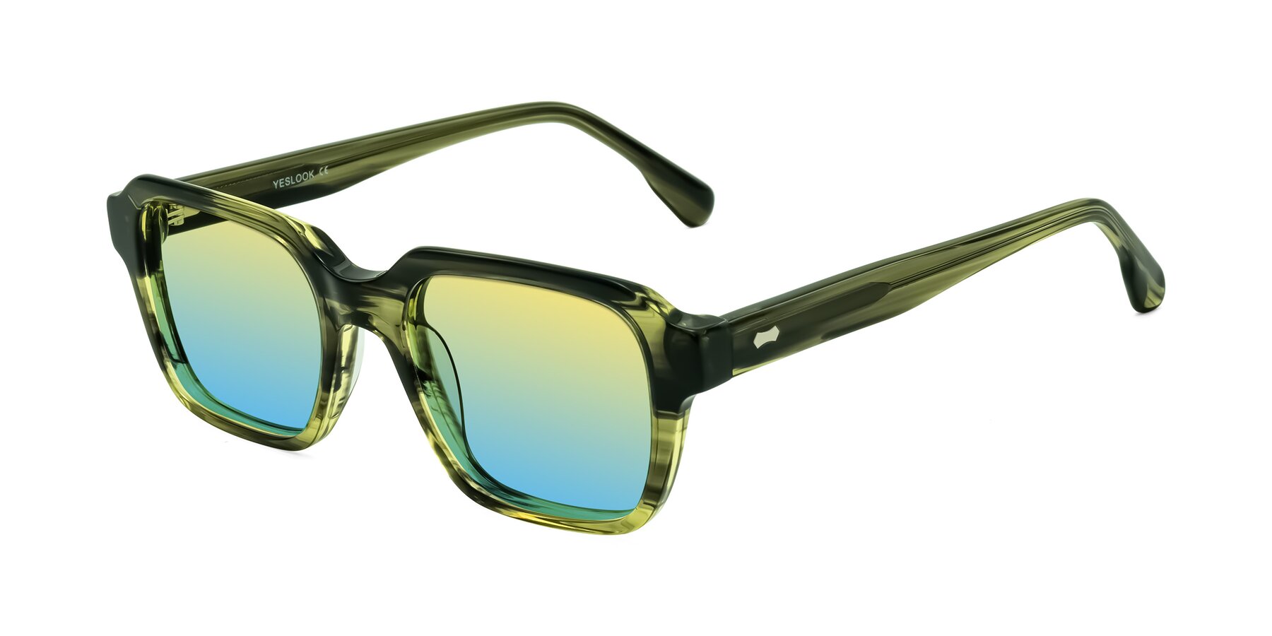 Angle of Harper in Green Striped with Yellow / Blue Gradient Lenses