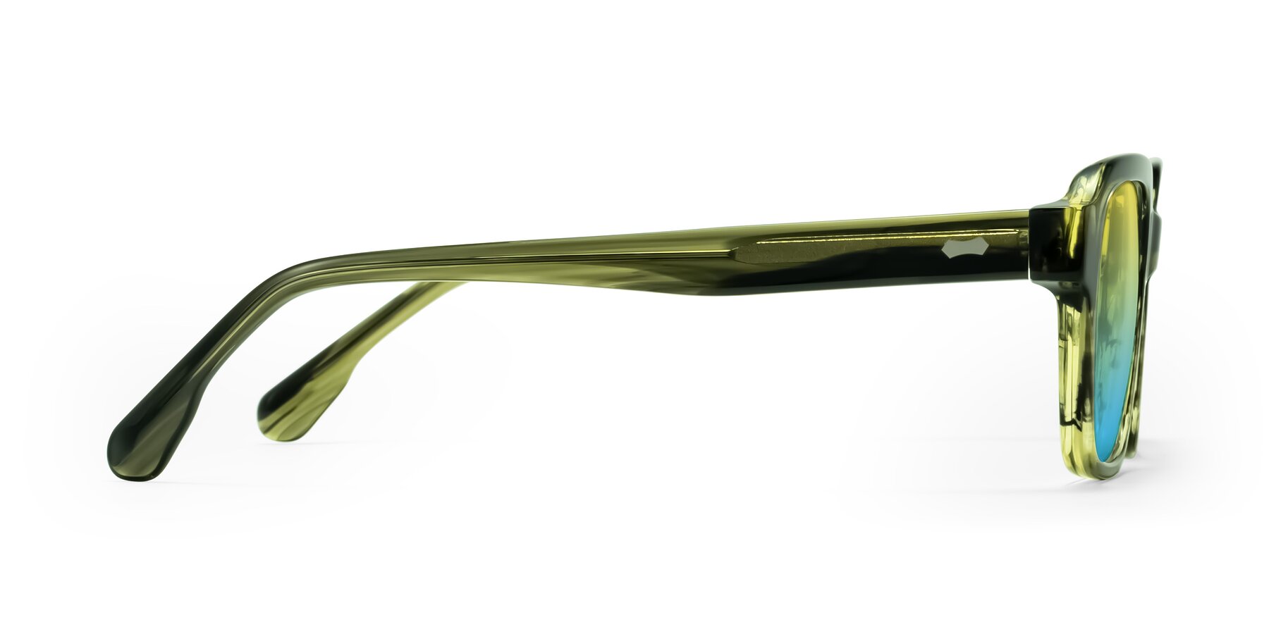 Side of Harper in Green Striped with Yellow / Blue Gradient Lenses