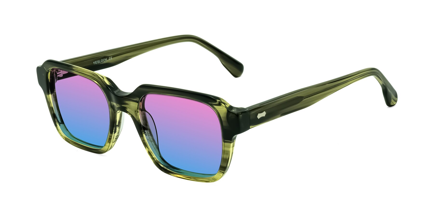 Angle of Harper in Green Striped with Pink / Blue Gradient Lenses