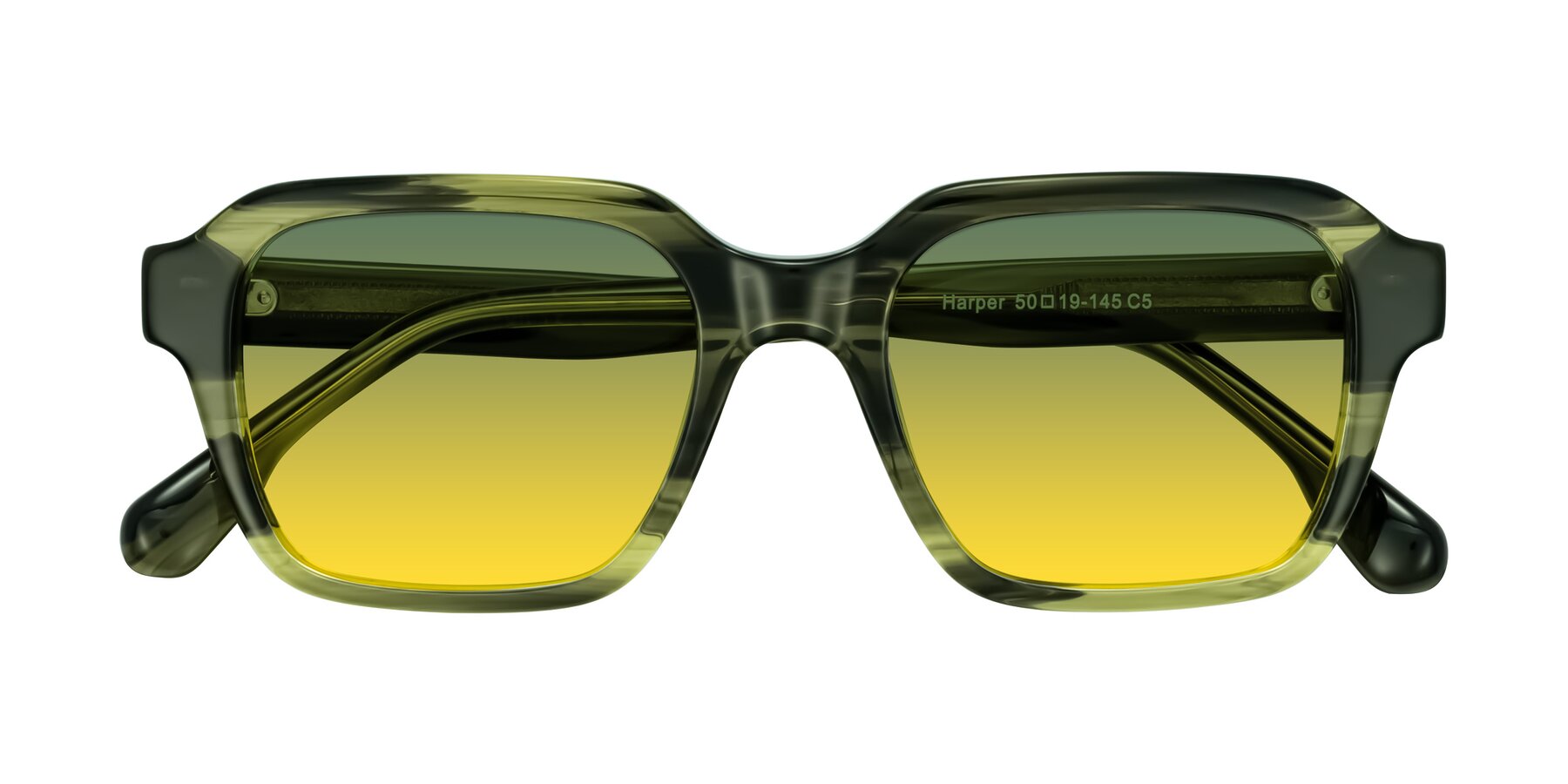 Folded Front of Harper in Green Striped with Green / Yellow Gradient Lenses