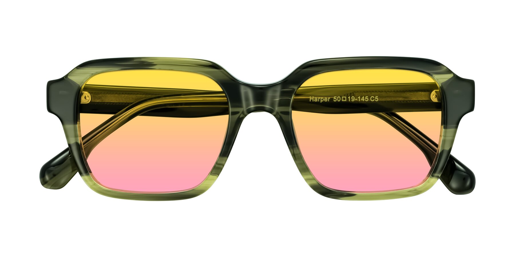 Folded Front of Harper in Green Striped with Yellow / Pink Gradient Lenses