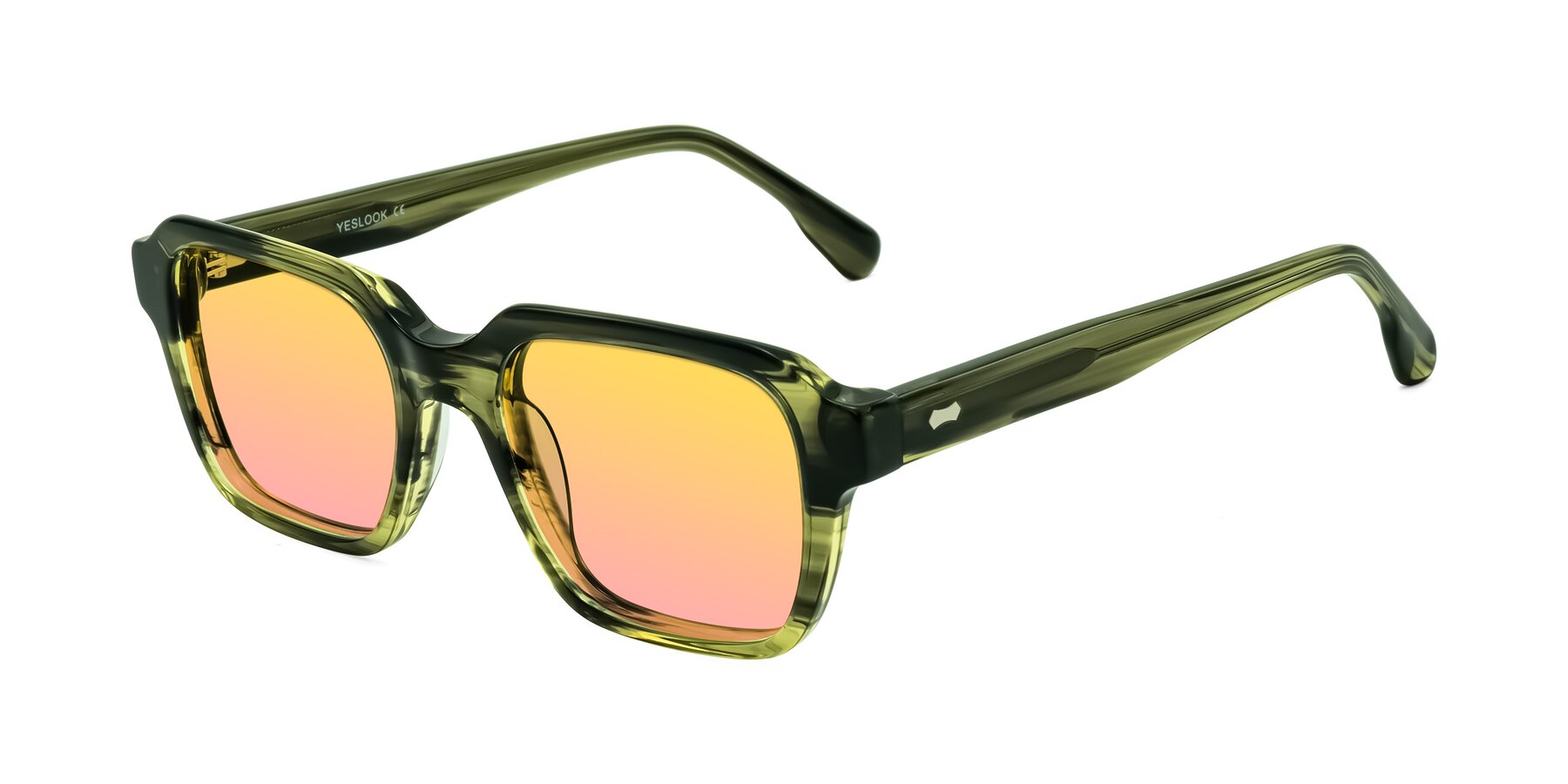 Angle of Harper in Green Striped with Yellow / Pink Gradient Lenses