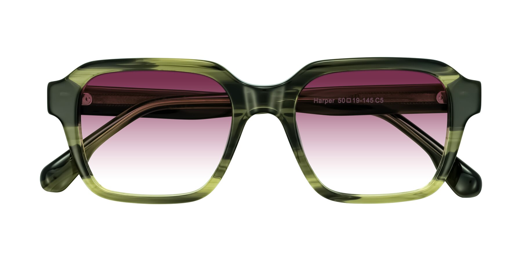 Folded Front of Harper in Green Striped with Wine Gradient Lenses