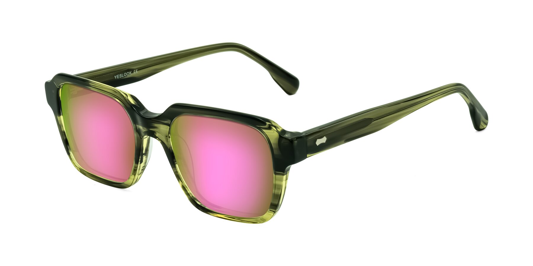Angle of Harper in Green Striped with Pink Mirrored Lenses