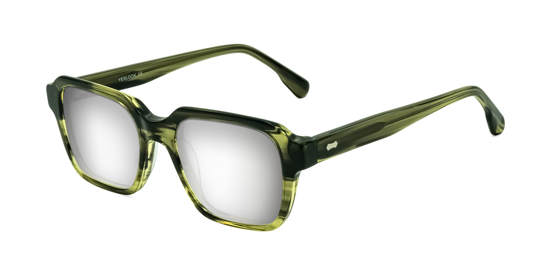 Angle of Harper in Green Striped with Silver Mirrored Lenses