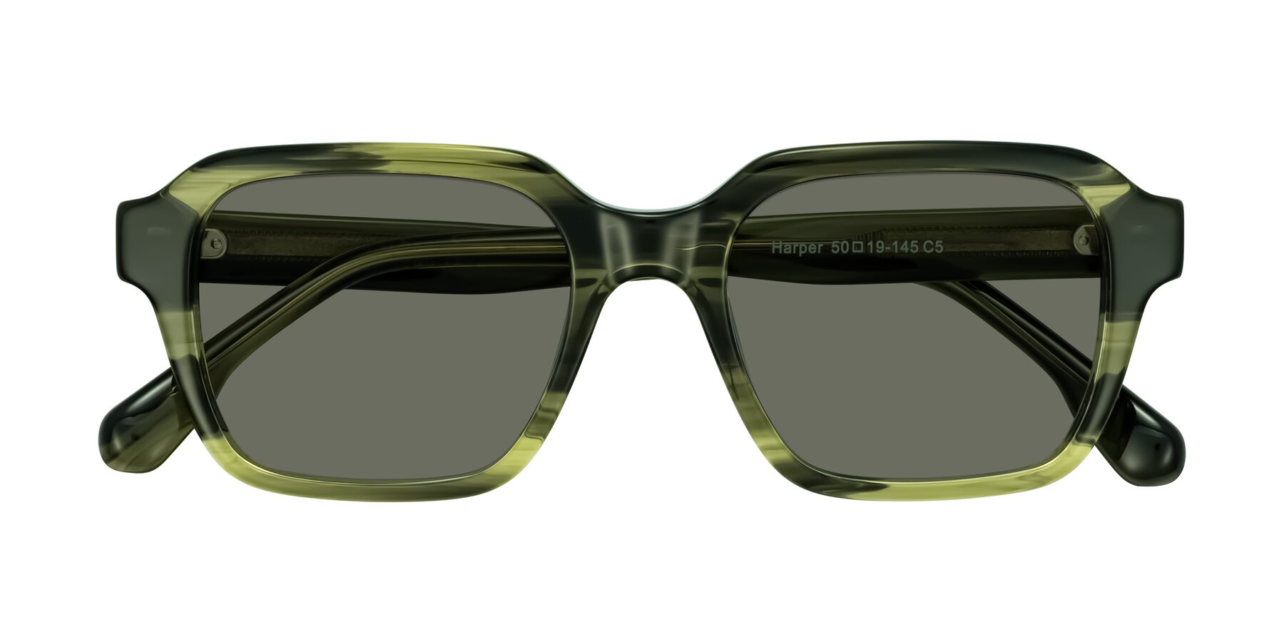 Folded Front of Harper in Green Striped with Gray Polarized Lenses