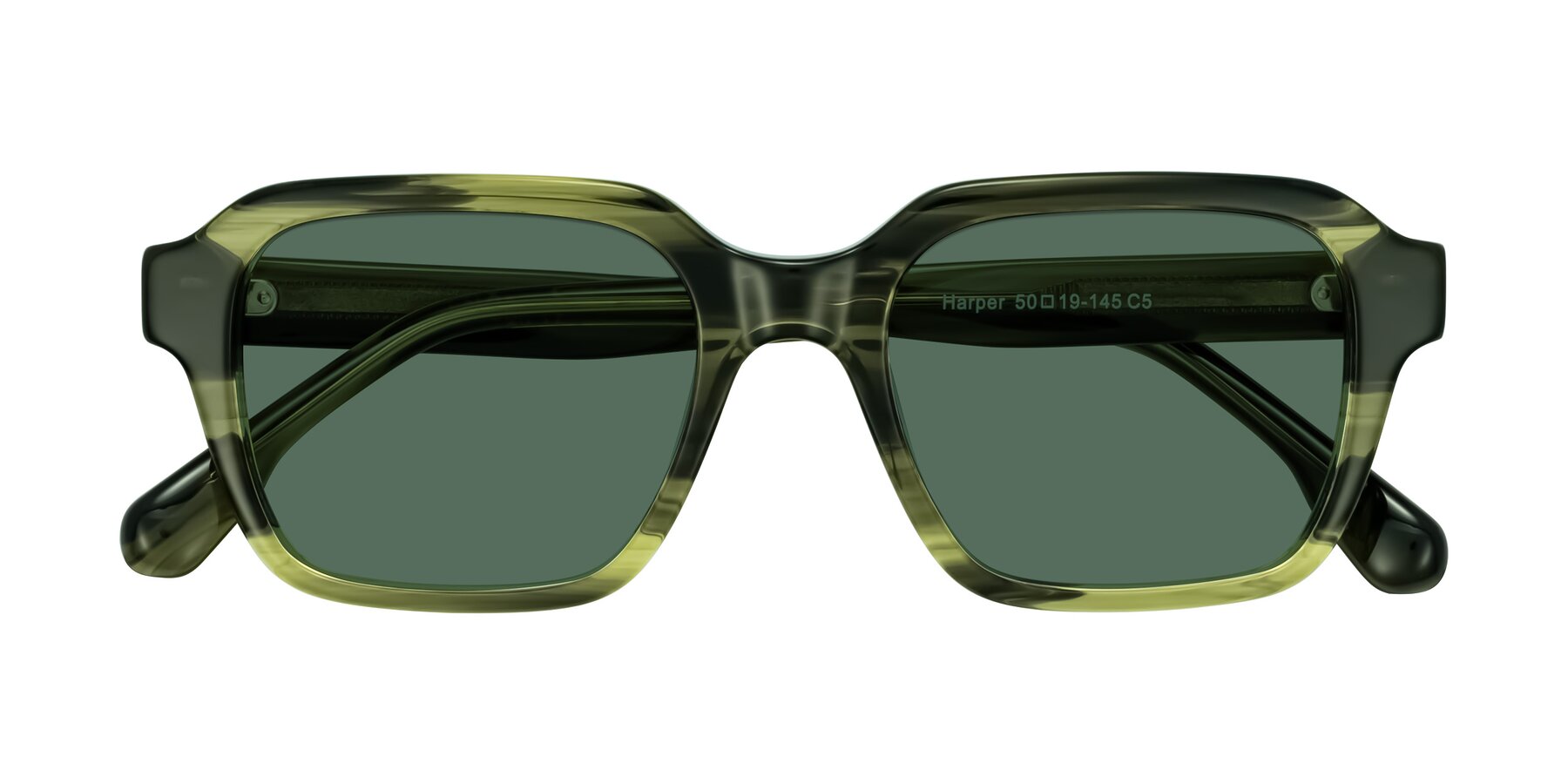 Folded Front of Harper in Green Striped with Green Polarized Lenses