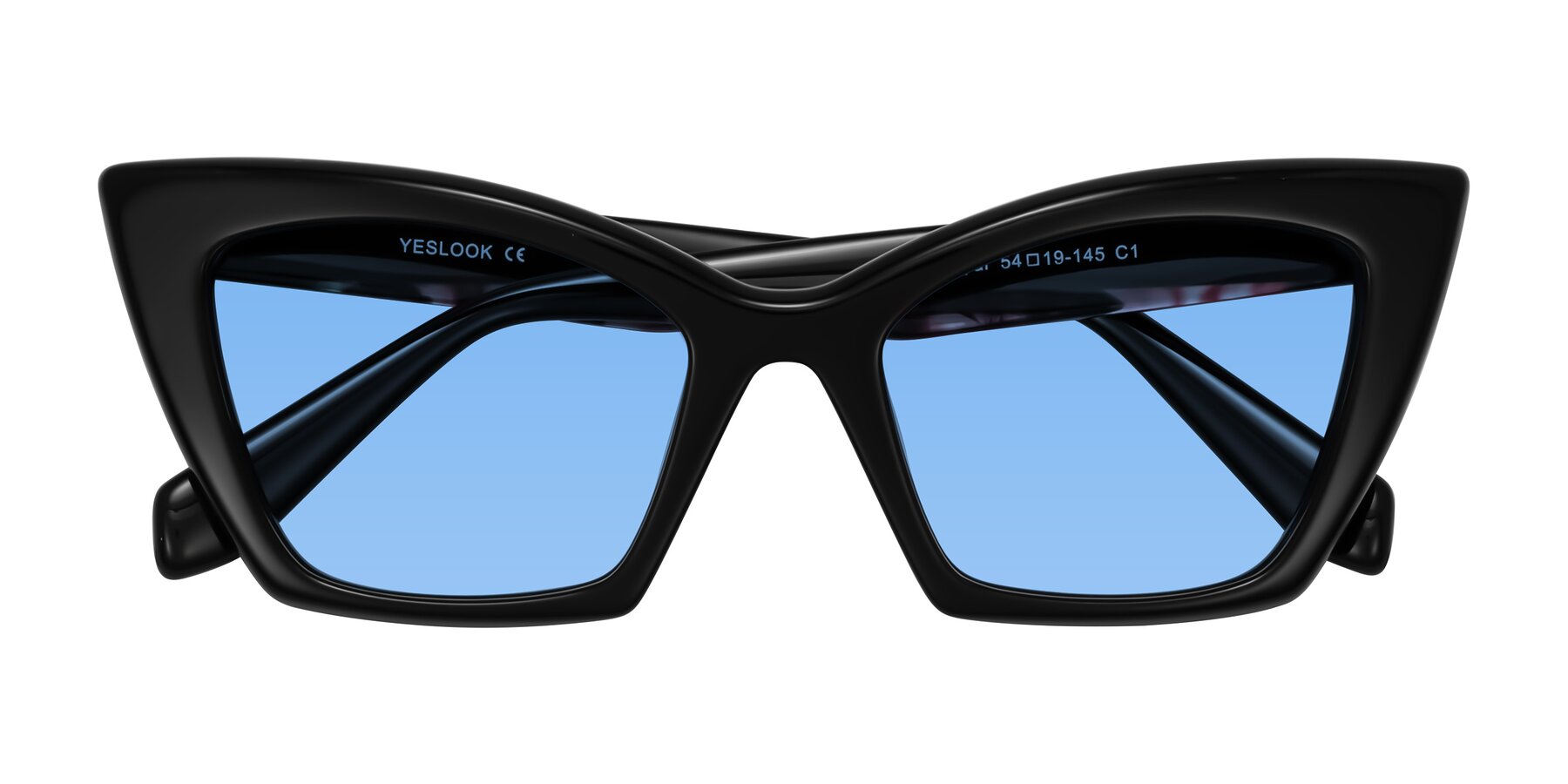 Folded Front of Wayar in Black with Medium Blue Tinted Lenses