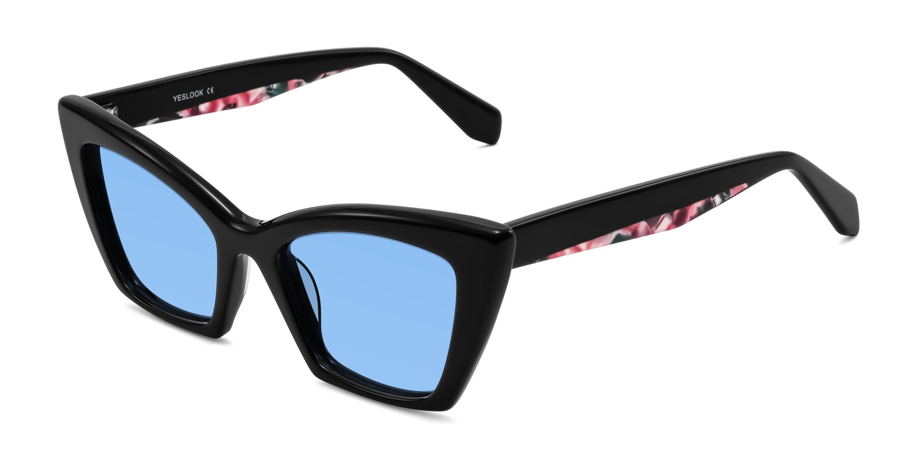Angle of Wayar in Black with Medium Blue Tinted Lenses