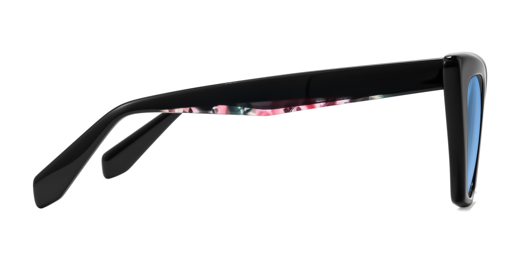 Side of Wayar in Black with Medium Blue Tinted Lenses