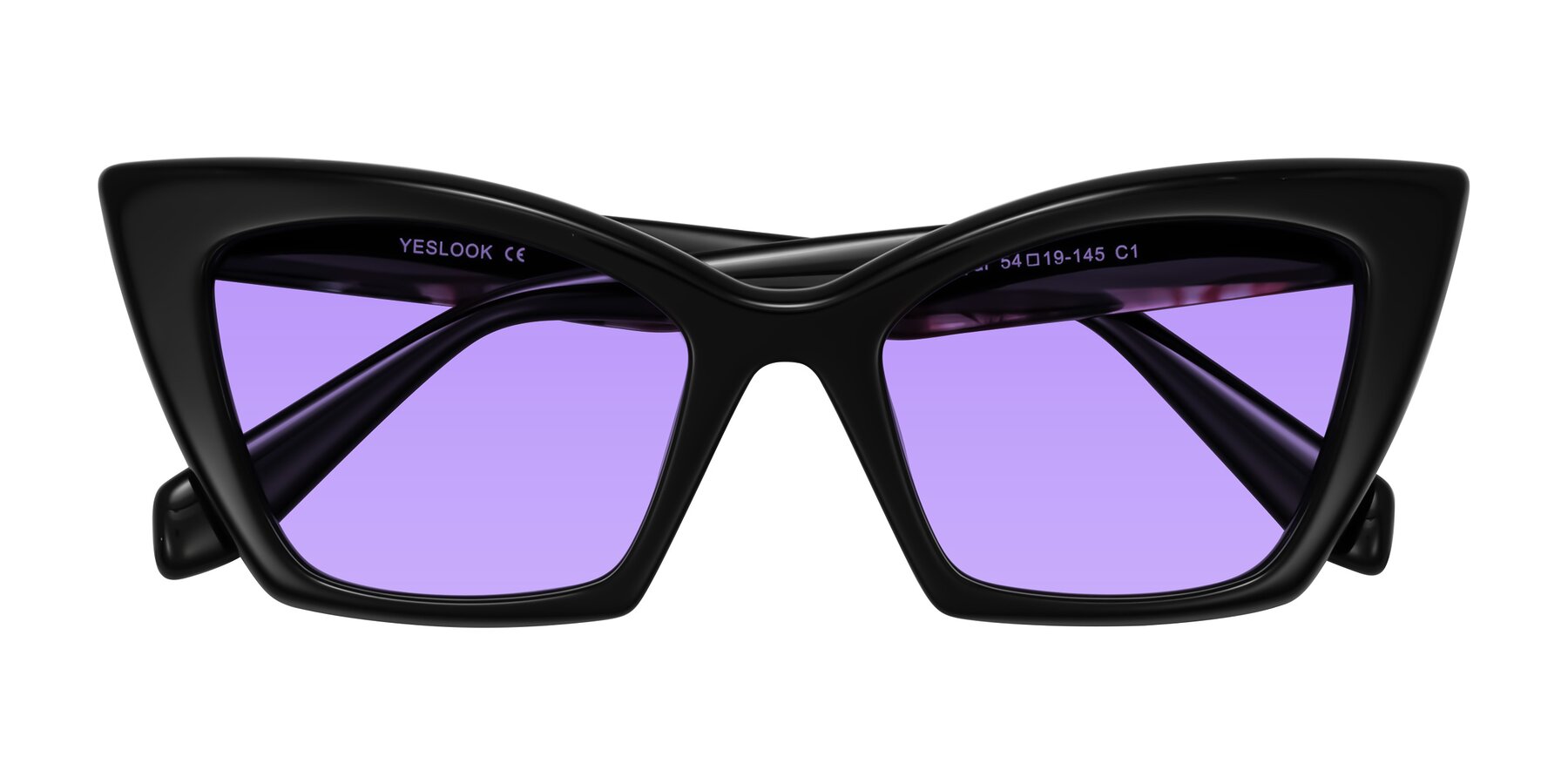 Folded Front of Wayar in Black with Medium Purple Tinted Lenses