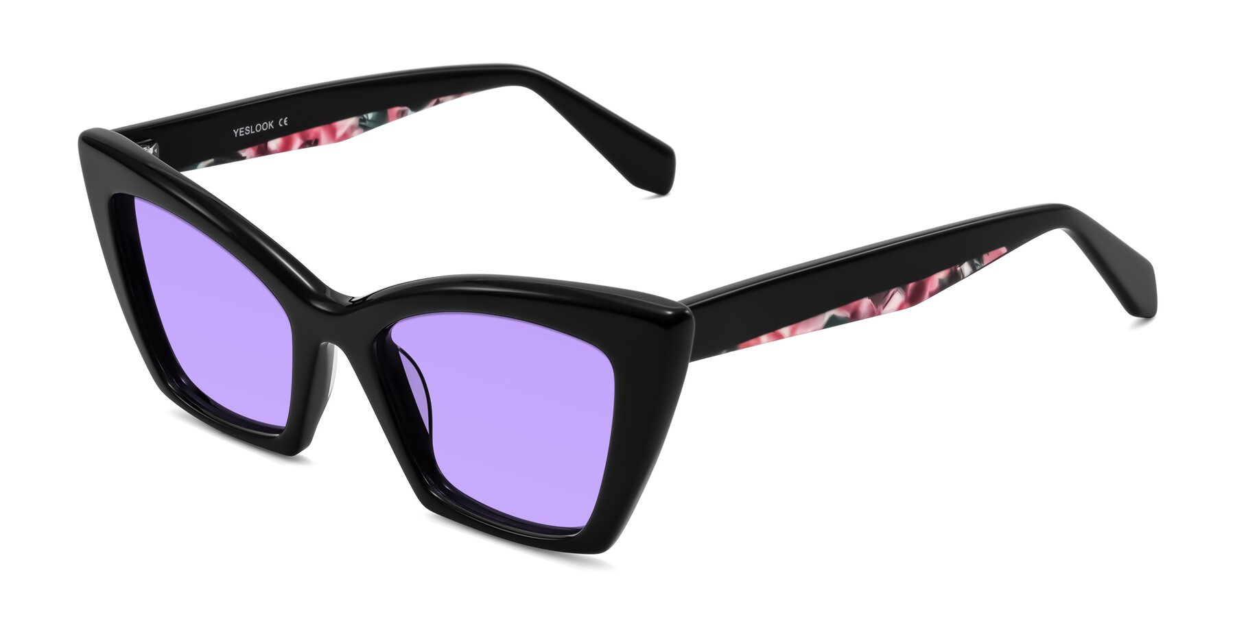 Angle of Wayar in Black with Medium Purple Tinted Lenses