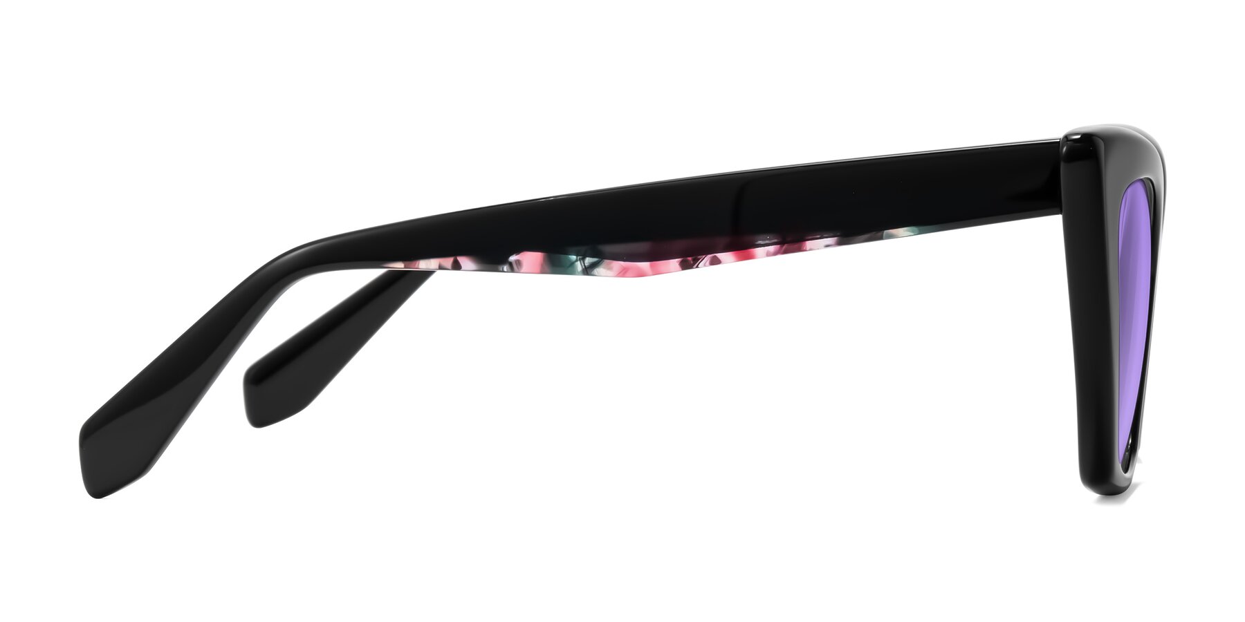 Side of Wayar in Black with Medium Purple Tinted Lenses