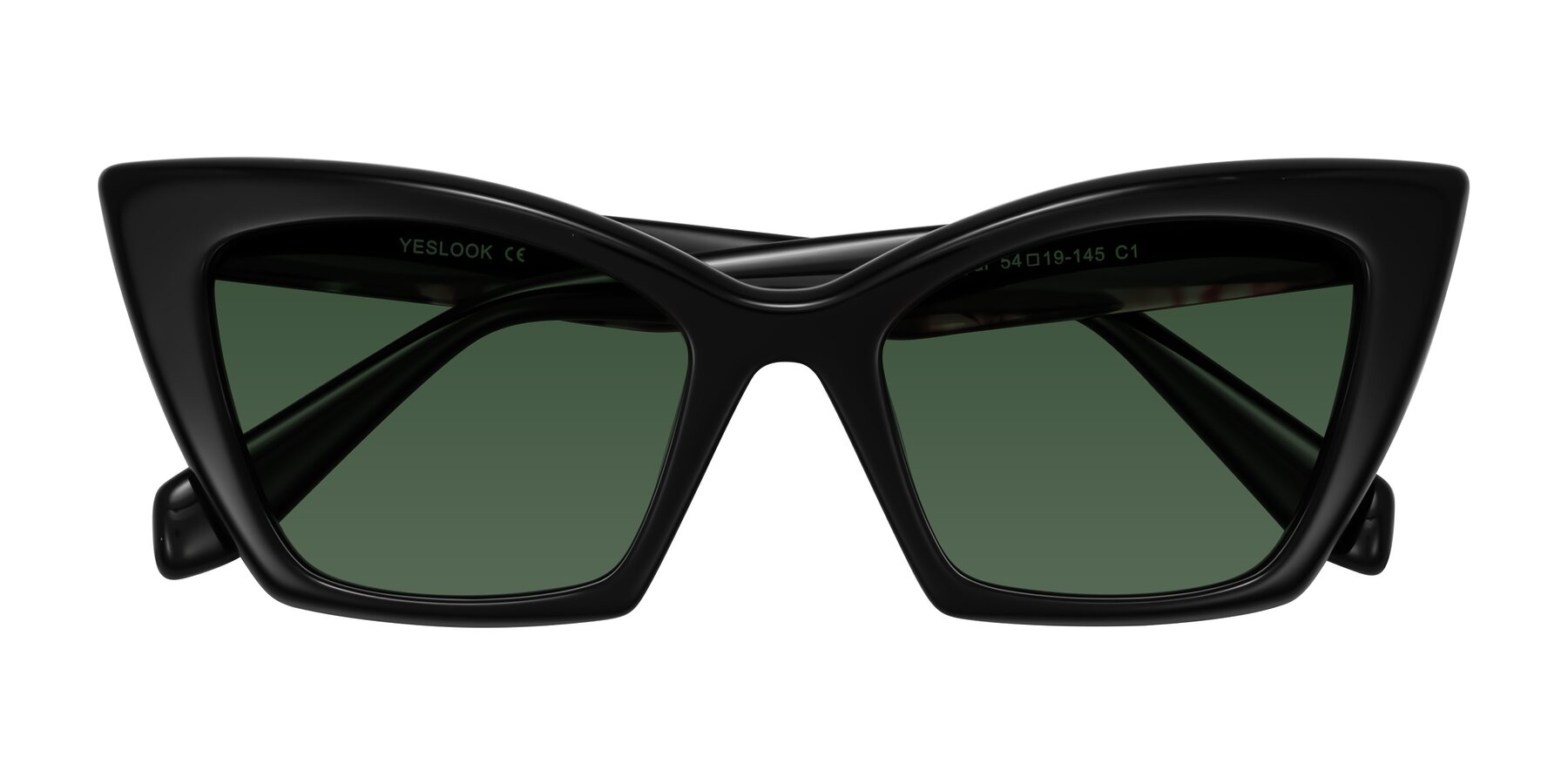 Folded Front of Wayar in Black with Green Tinted Lenses