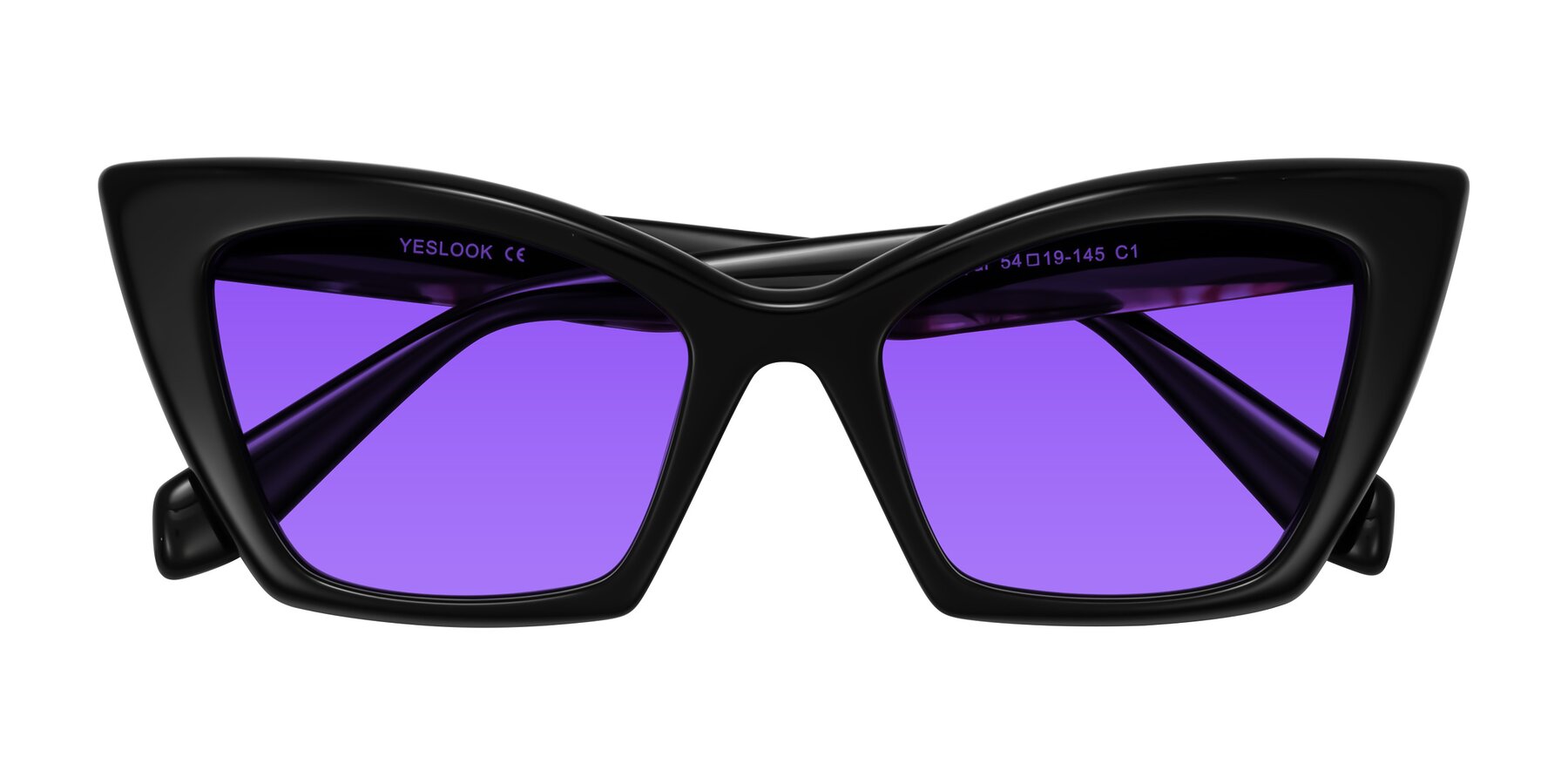 Folded Front of Wayar in Black with Purple Tinted Lenses