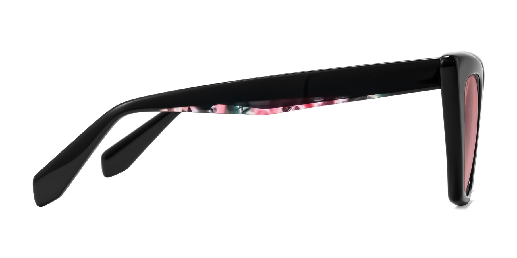 Side of Wayar in Black with Medium Garnet Tinted Lenses