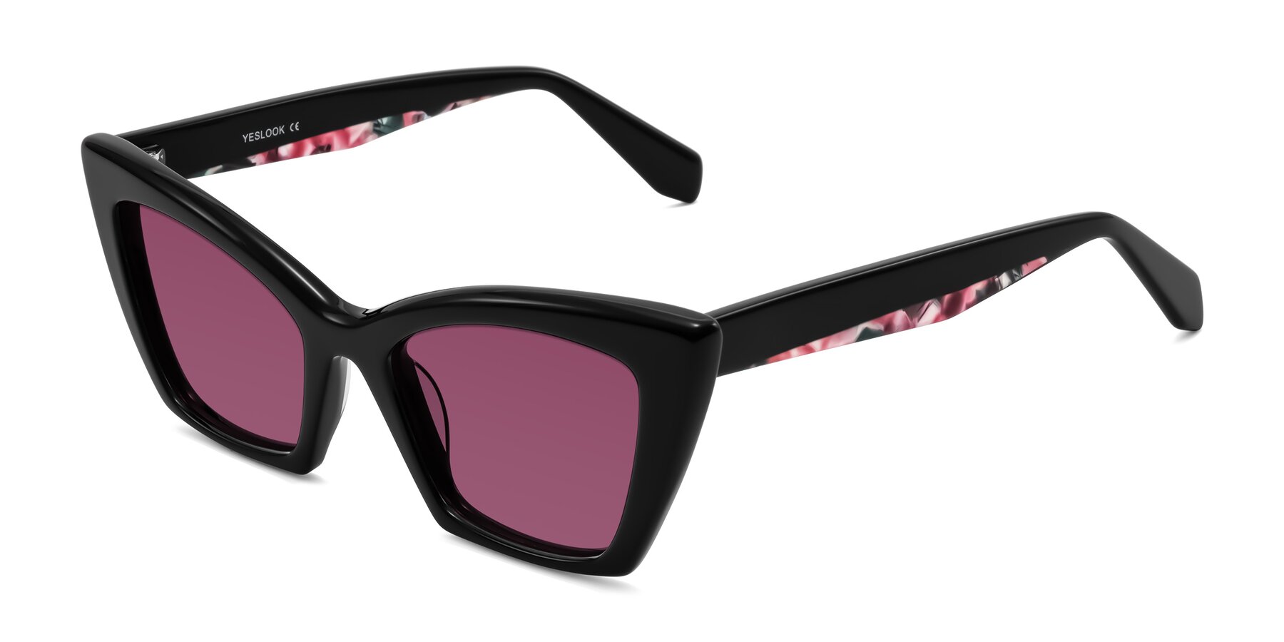 Angle of Wayar in Black with Wine Tinted Lenses