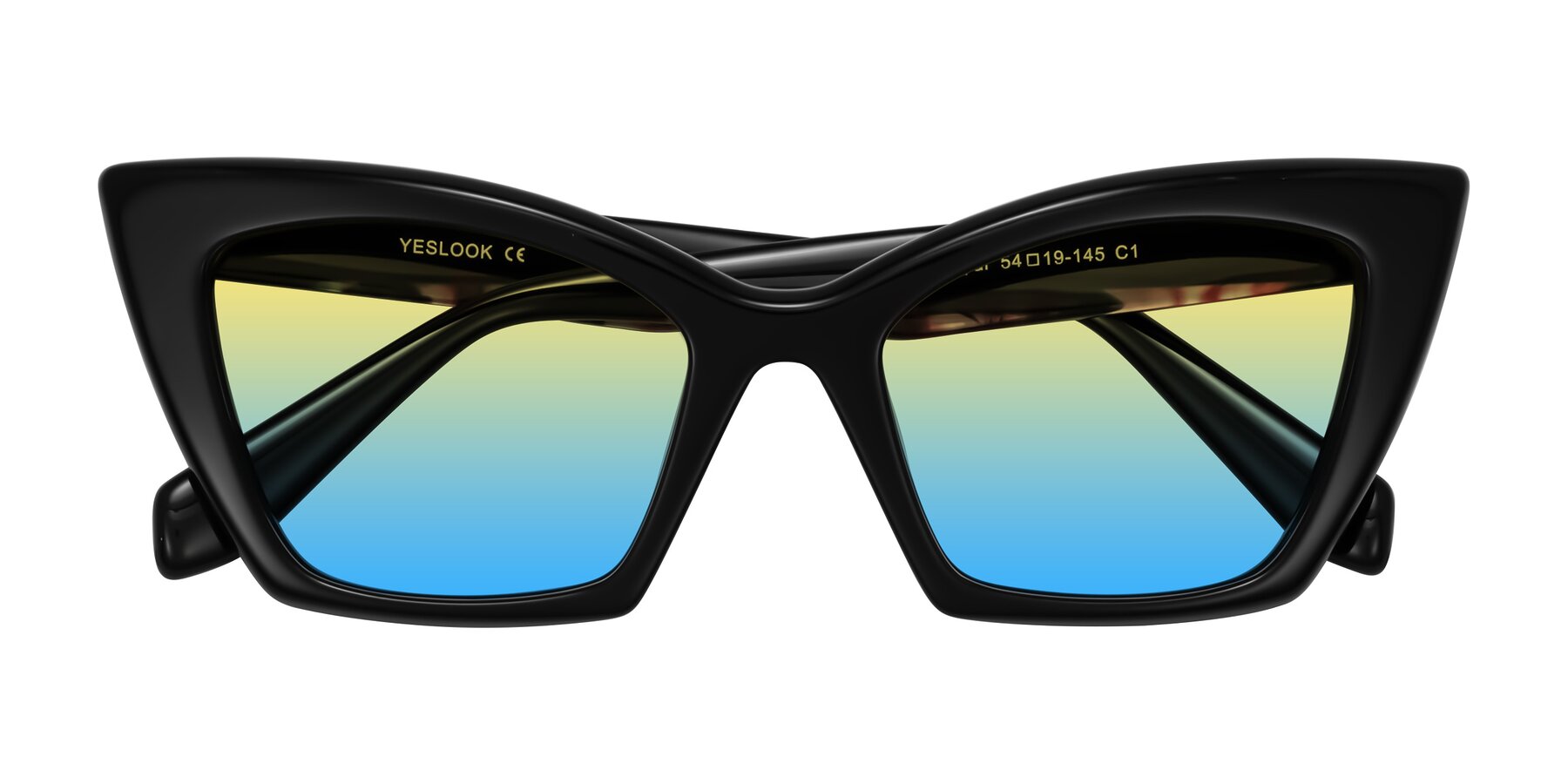 Folded Front of Wayar in Black with Yellow / Blue Gradient Lenses