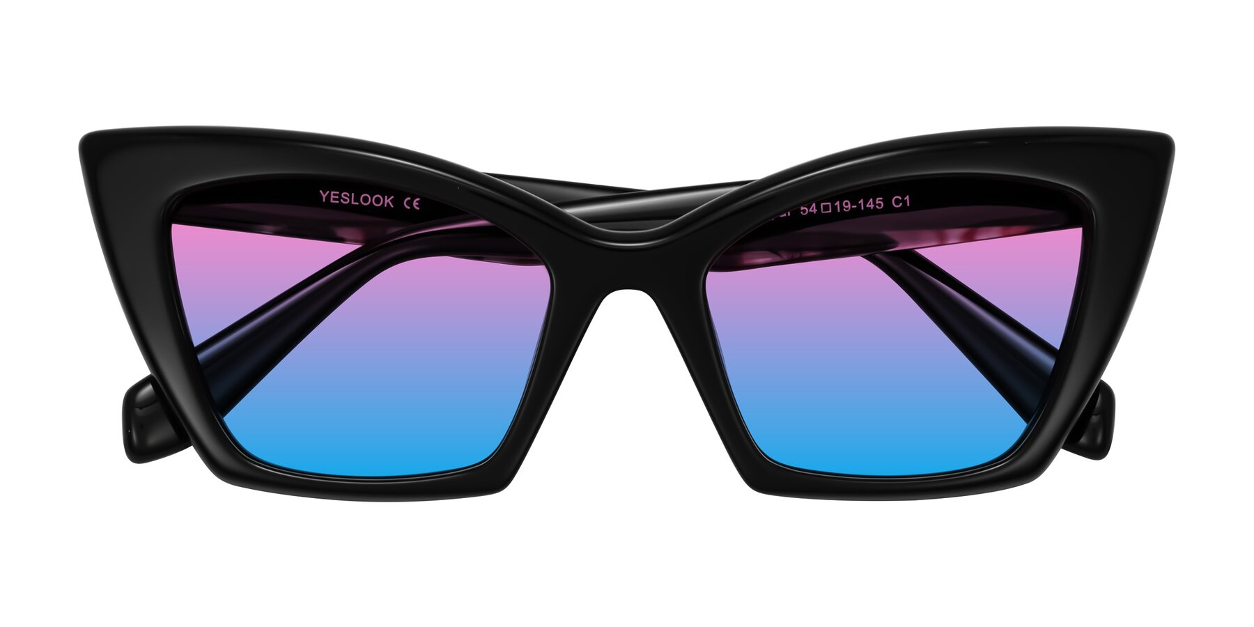 Folded Front of Wayar in Black with Pink / Blue Gradient Lenses