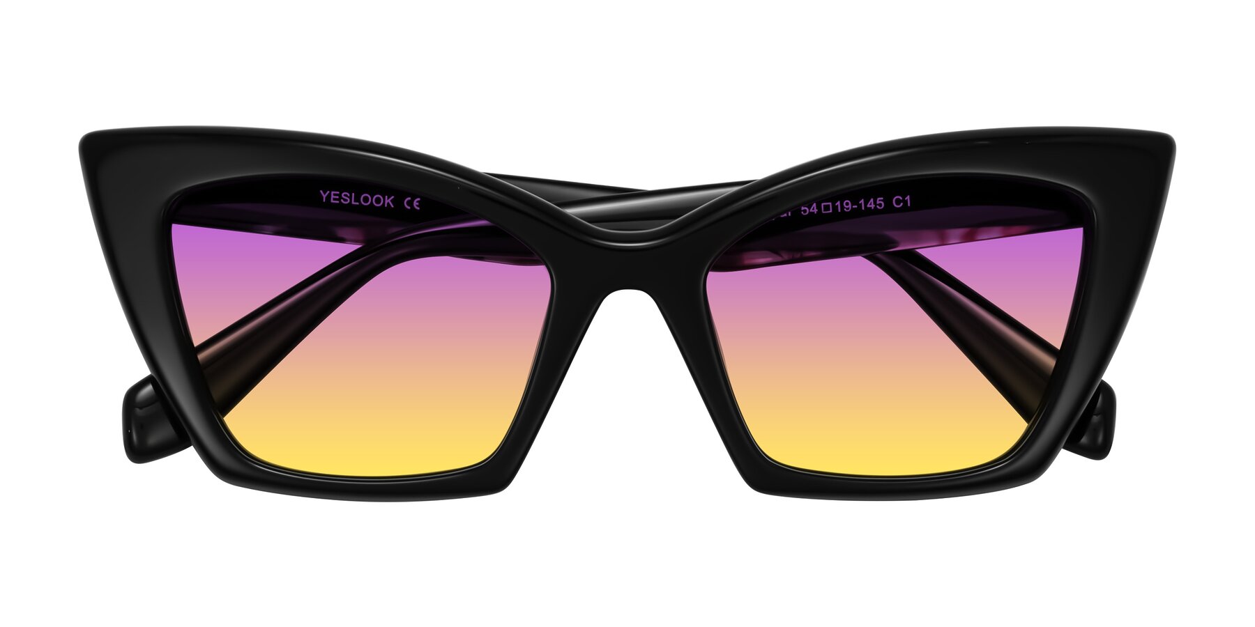 Folded Front of Wayar in Black with Purple / Yellow Gradient Lenses