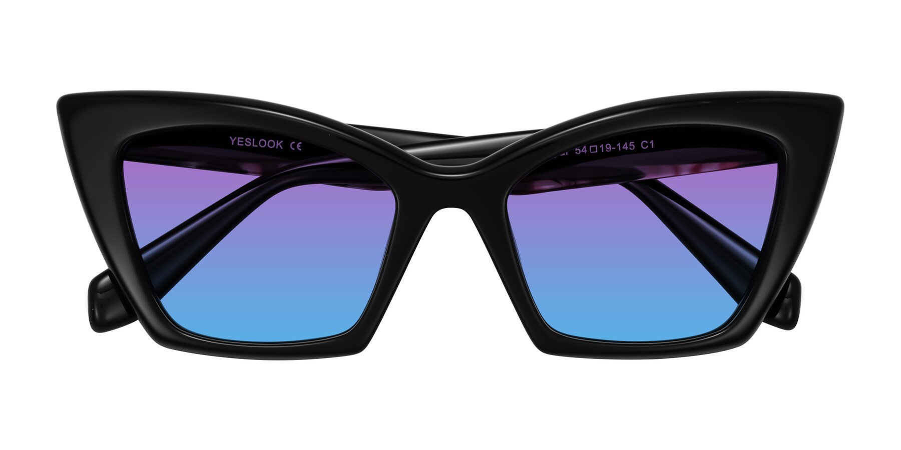 Folded Front of Wayar in Black with Purple / Blue Gradient Lenses