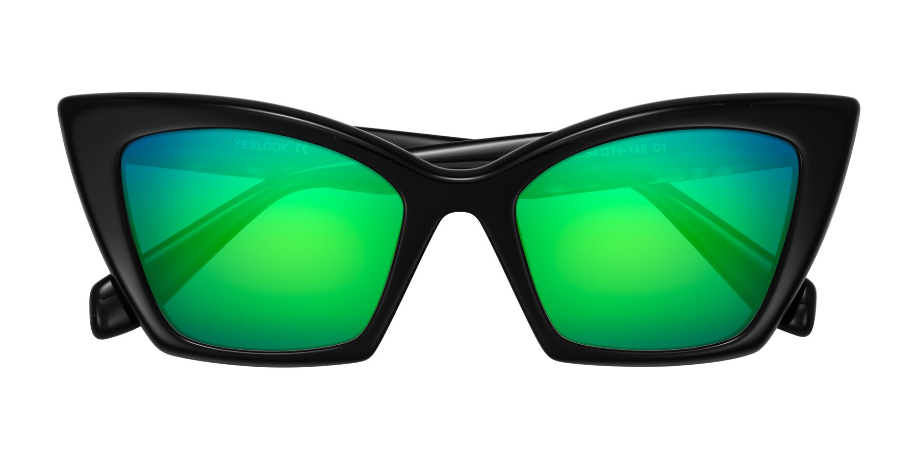 Folded Front of Wayar in Black with Green Mirrored Lenses