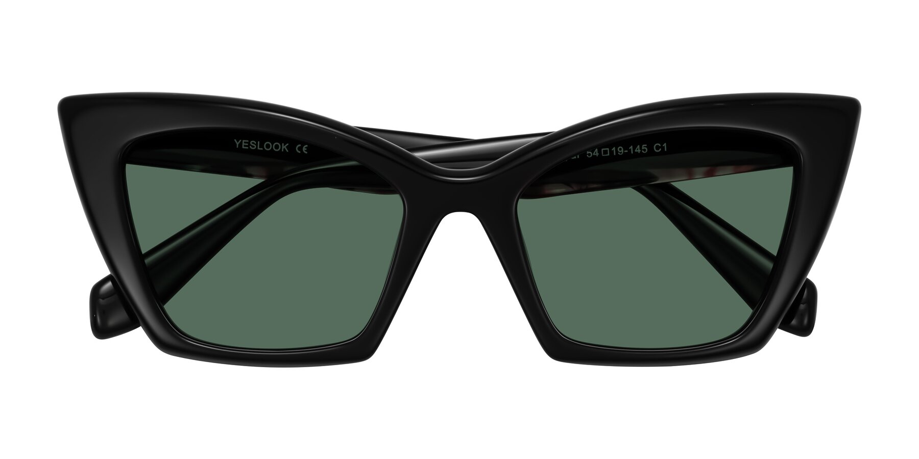 Folded Front of Wayar in Black with Green Polarized Lenses