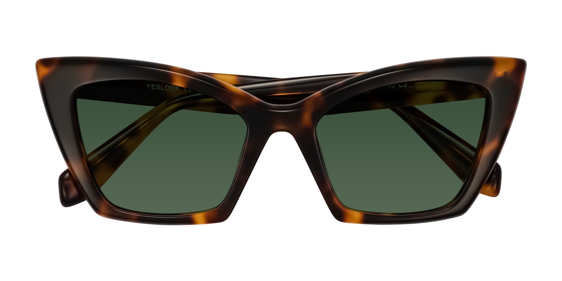 Folded Front of Wayar in Tortoise with Green Tinted Lenses