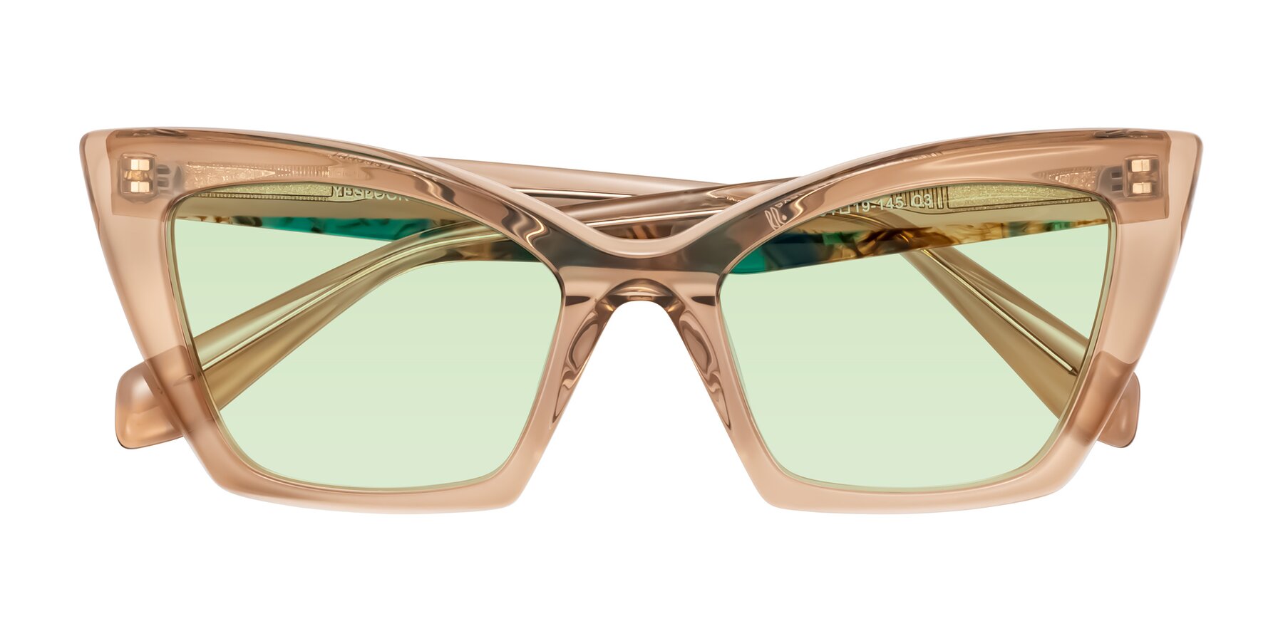 Folded Front of Wayar in Champagne with Light Green Tinted Lenses