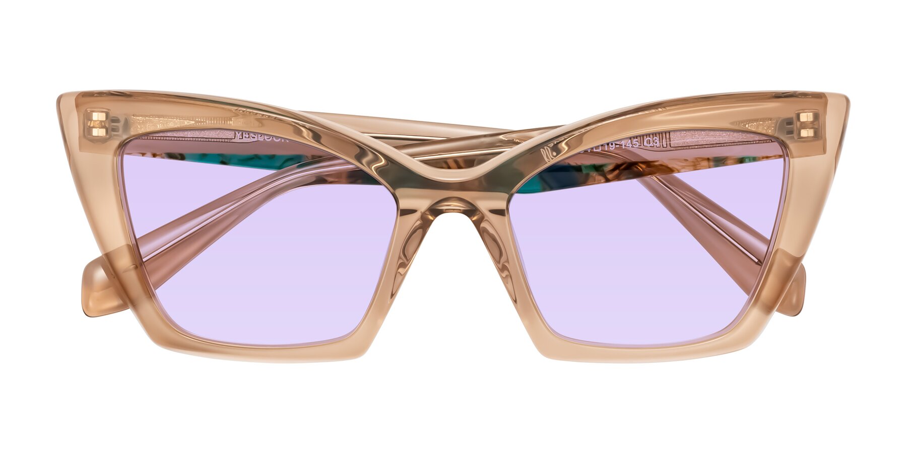 Folded Front of Wayar in Champagne with Light Purple Tinted Lenses