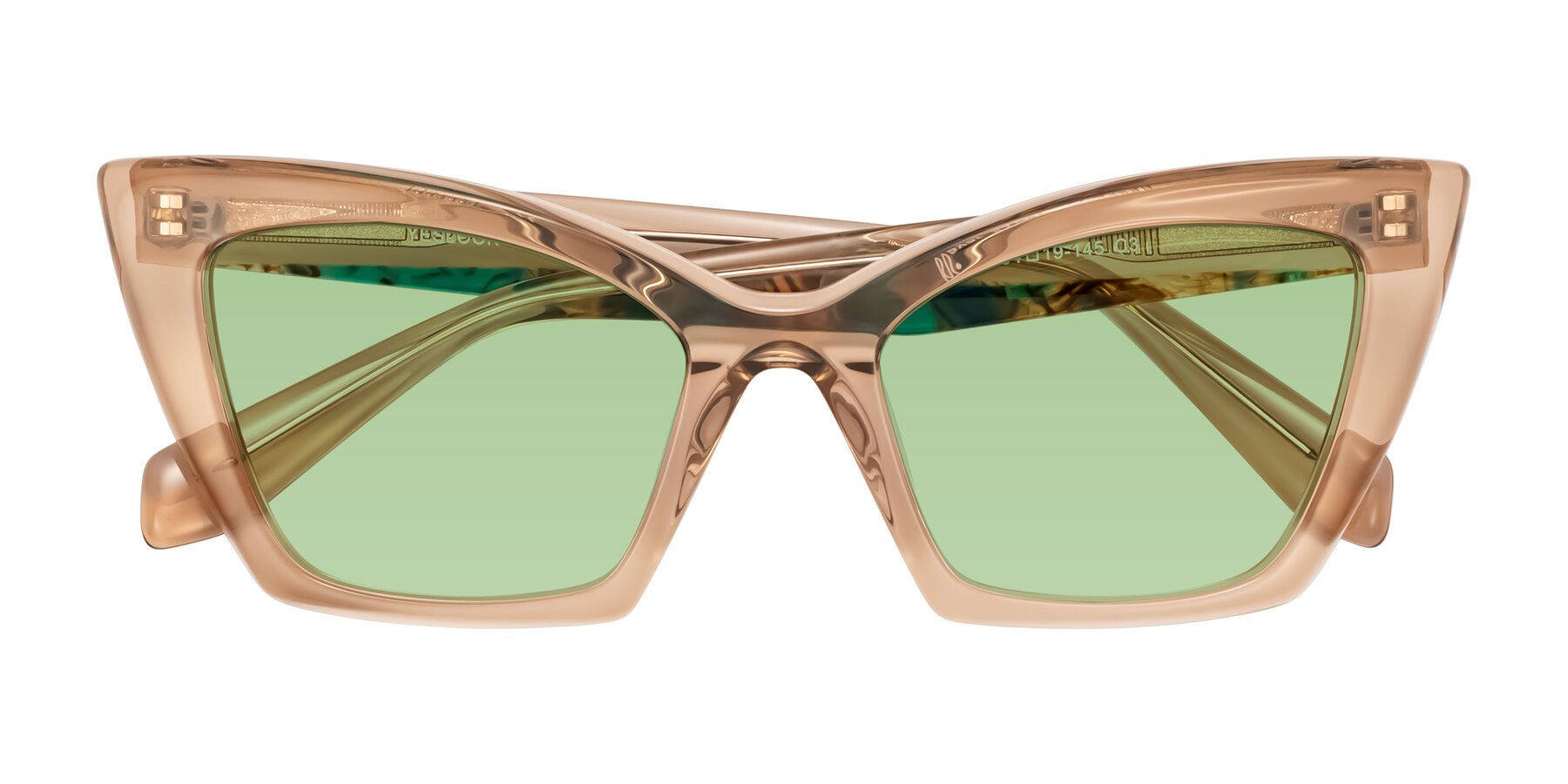 Folded Front of Wayar in Champagne with Medium Green Tinted Lenses