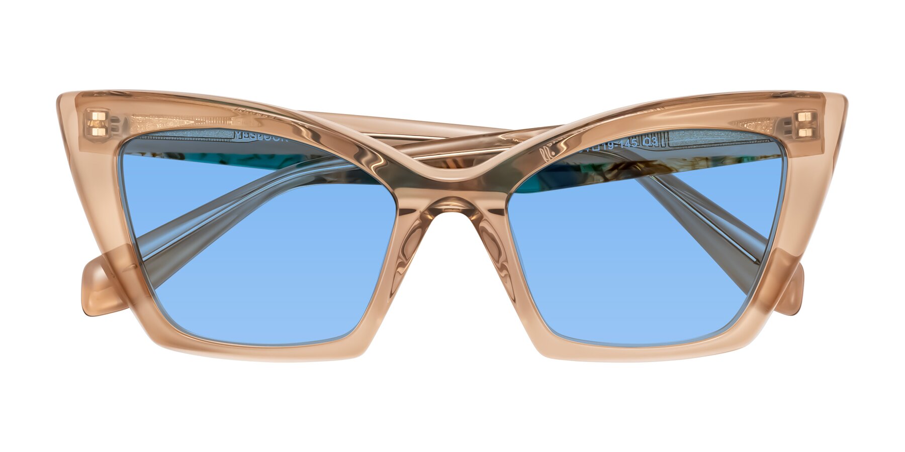 Folded Front of Wayar in Champagne with Medium Blue Tinted Lenses