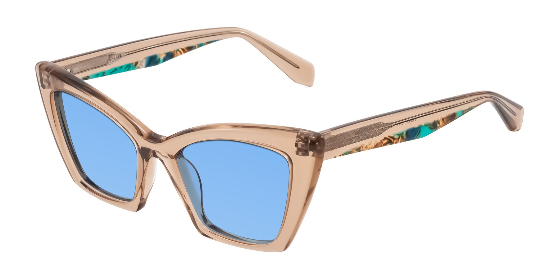 Angle of Wayar in Champagne with Medium Blue Tinted Lenses